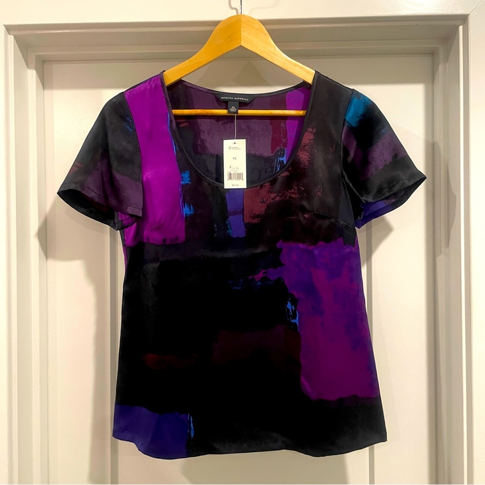 Vintage never worn, Banana Republic silk charmeus tie dye look jewel tone blouse